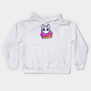 Cute Cat With Doughnut Cartoon Kids Hoodie